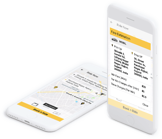 Home screen to book a ride (fare calculation & Booking)