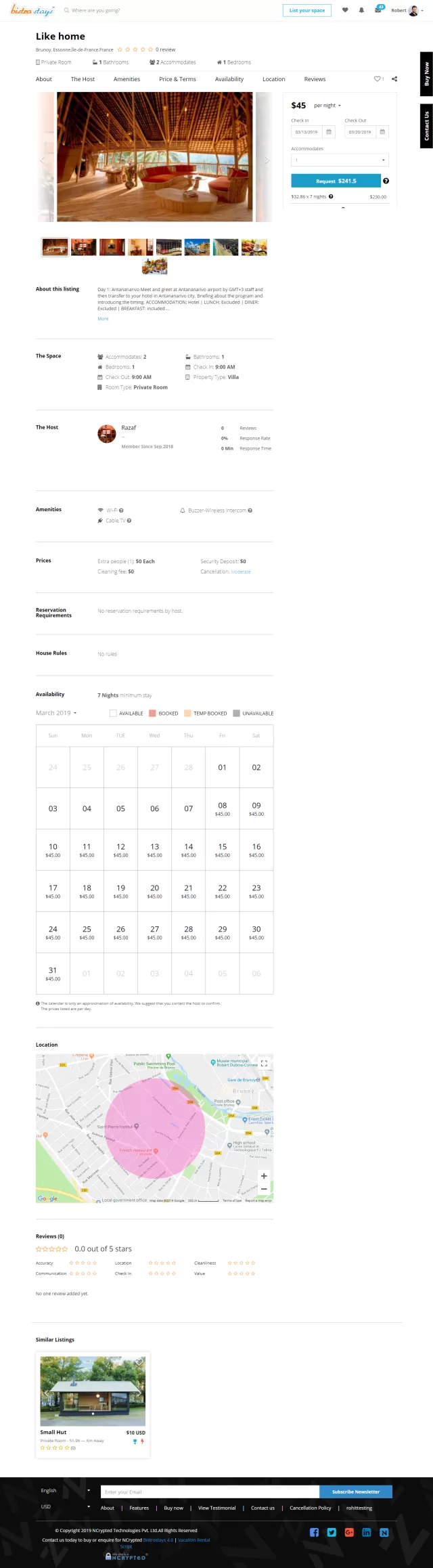 BistroStays property booking page