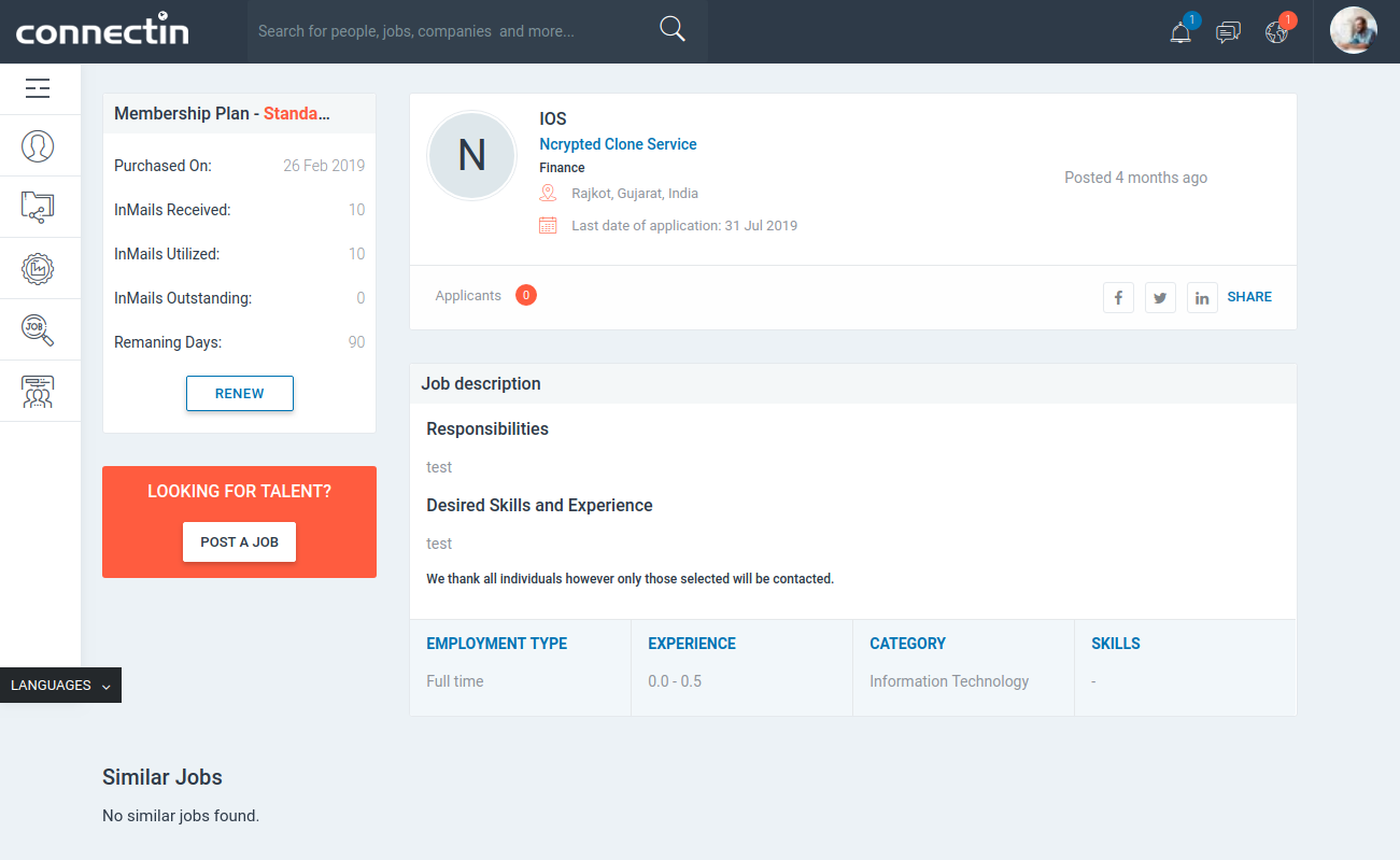 ConnectIn job details page